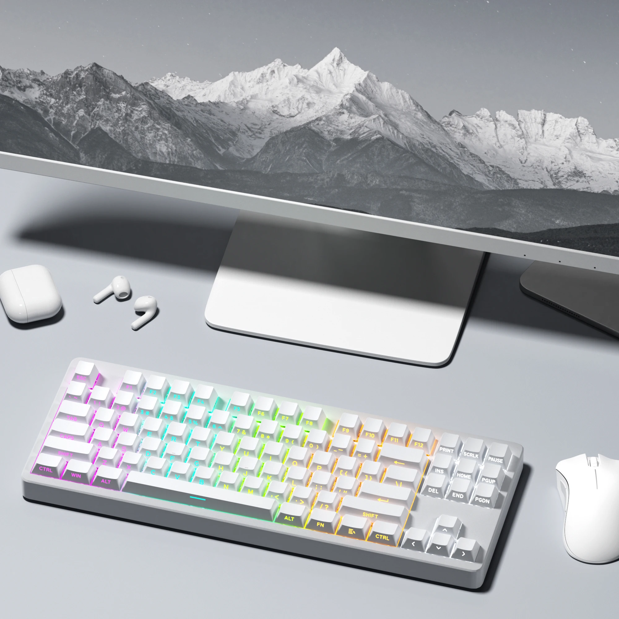 XVX Cherry White Keycaps Side Print Shine Through Double Shot 132 Keys Compatible with 60/65/75/80/100/104/108 Keyboard