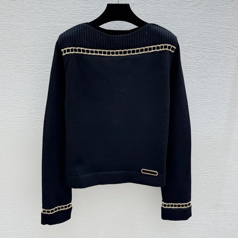 

Высококачественный женский кардиган с металлической цепочкой, осенне-зимний свитер во французском стиле, популярная одежда 251016145