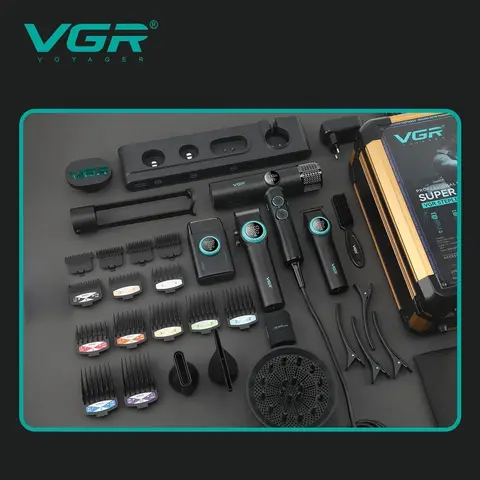 VGR 헤어 트리머 전문가용 헤어 커팅기 BLDC 모터 9000 RPM 헤어 클리퍼 수염 트리머 헤어 드라이어 4 in 1 이발 세트