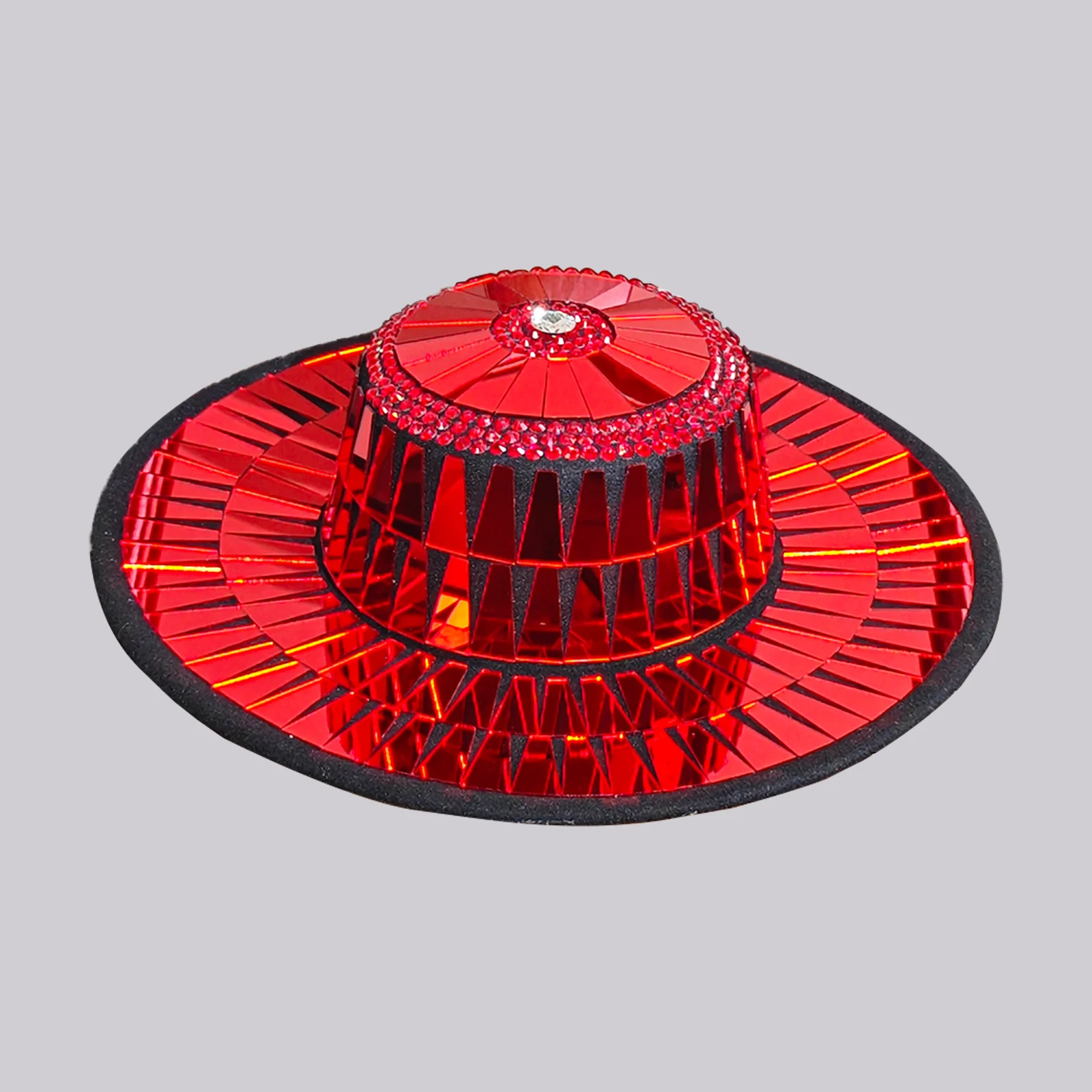 Glitter Red Rhinestones Mirror Hat Jazz Birthday Club Sombrero Festival Performance Singer Prom Stage Accessories Evening Party