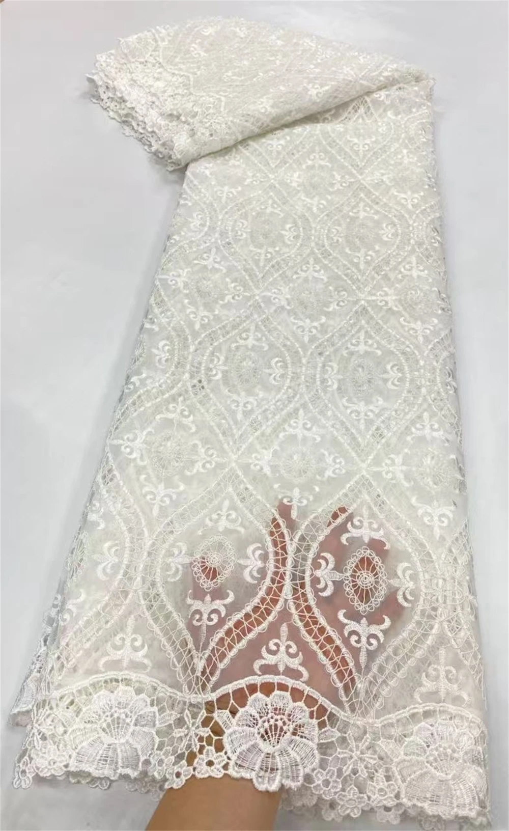 African Nigerian Tulle Lace Fabric,High Quality，Sequins EmbroideryBeaded, French GuipureWedding Party Dress, 5Yards, 2025