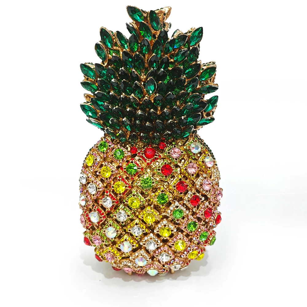 Gold/Green Crystal Pineapple Rhinestone Evening Purses Luxury Designer Women Party Prom Purse Diamond Handbags Rhinestone Dinner