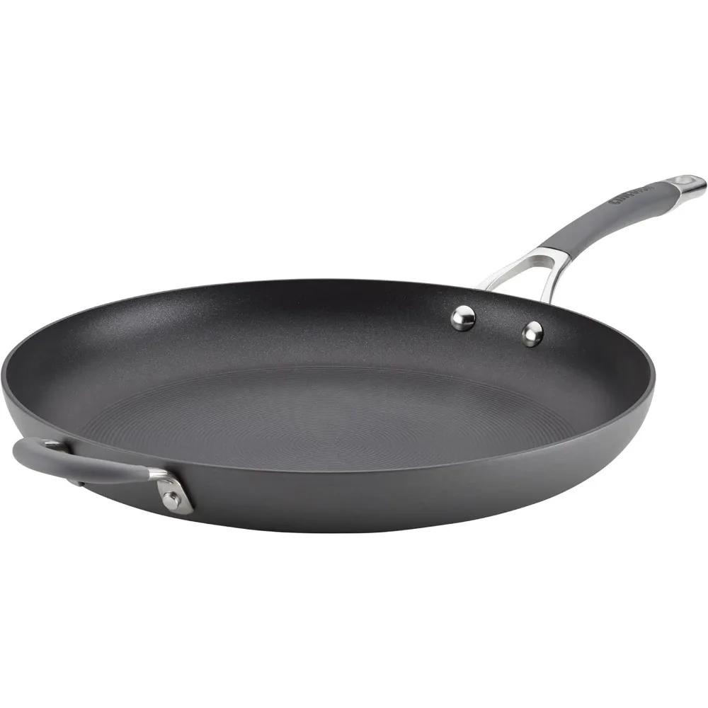 

Антипригарная сковорода с твердым анодированием и ручкой-держателем, 14 дюймов, серая, доставка по США