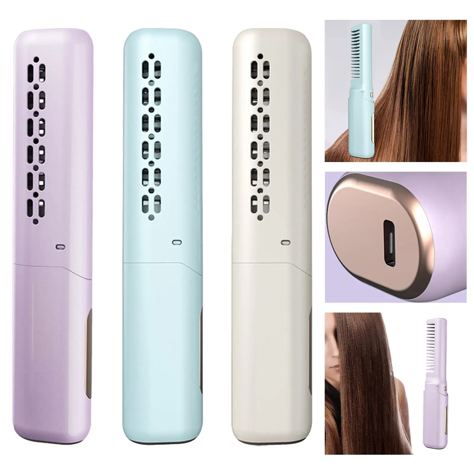 Cordless Hair Straightener Heated Hair Straightener, Travel Rechargeable Styling Comb for Curly Straight Hair Soft Men Women