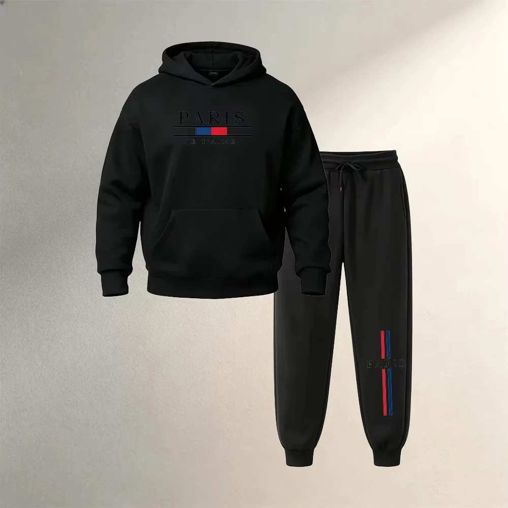 Men's Tracksuit Fashion Casual Hooded Sweatshirts Sweatpants Outdoors Sports Jogging Clothing Autumn Winter Single Hoodie Pants - view 2