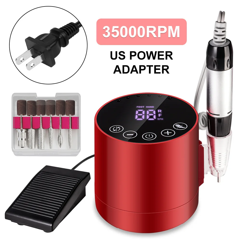 

35000RPM Electric Nail Pedicure File 50W Nail Drill Machine with Foot Pedal for Manicure Salon Polishing Milling Low Noise Tool