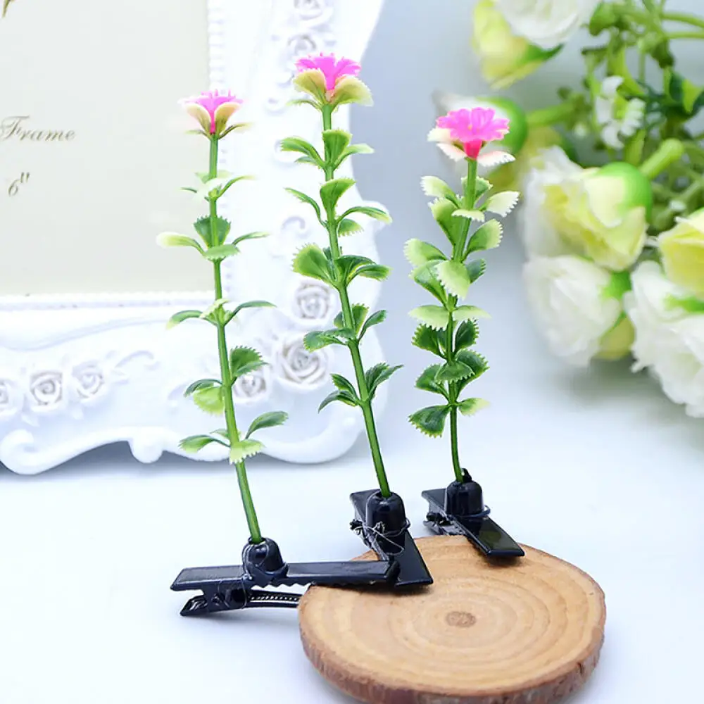 100 Stück Unisex Lustige Simulierte Gras-Haarspangen Niedliche Schmetterling-Pilz-Blumen-förmige Party-Haaraccessoires – Detail 5