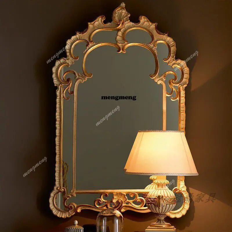 New design French retro carved makeup mirror American desktop mirror European retro bathroom wall hanging bathroom mirror