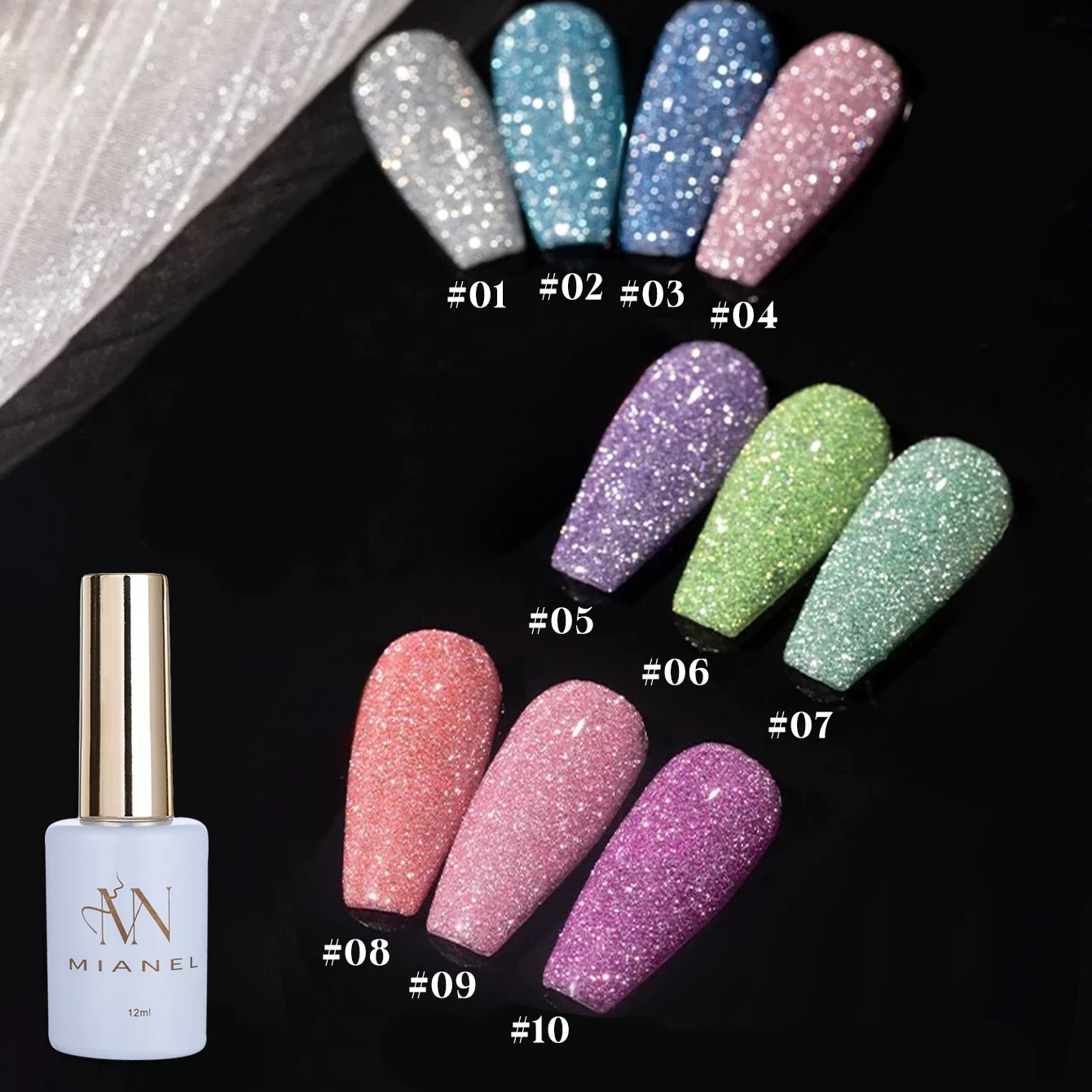 MIANEL 1-12 قطعة 12 مللي الصيف الأظافر وامض الزجاج كسر الماس هلام طلاء الأظافر بريق هلام البولندية 2025 جديد الليزر ديسكو جل