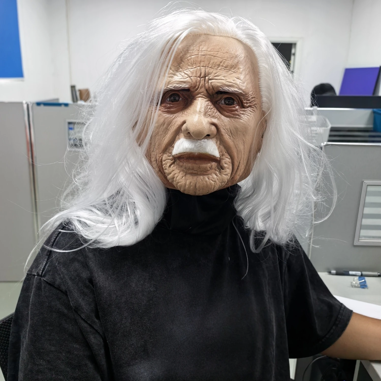 Mannen realistisch volledig hoofd latex masker met baard lang wit haar Halloween kostuum partij prop oude man cosplay hoofddeksel