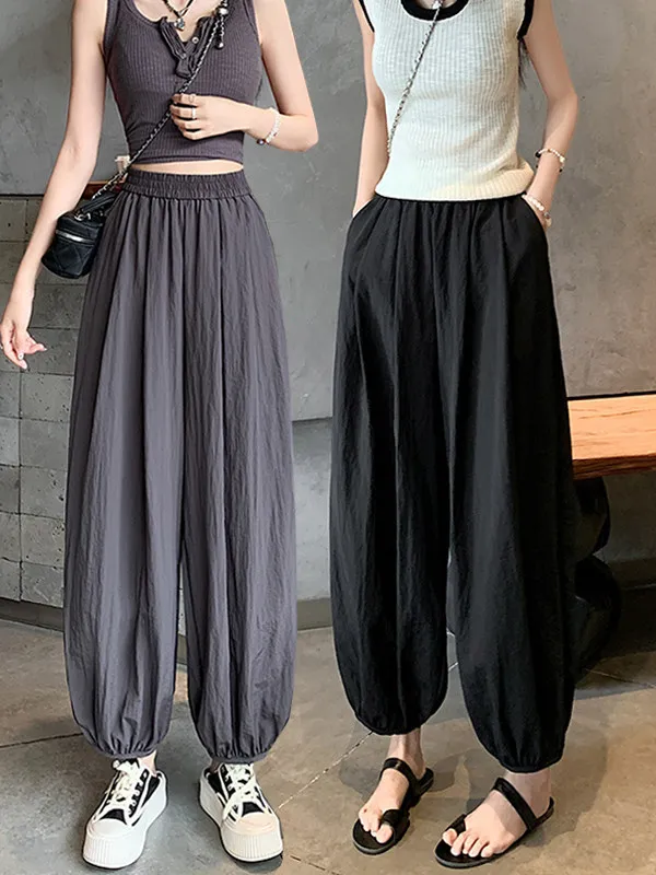 Ice Silk Quick Dry Harem Lantern Pants Women's Lightweight Loose Cover Hip Casual Nine Points Cuffed Lantern Pants