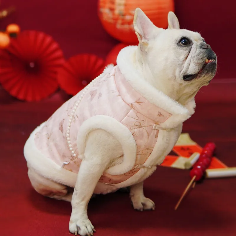 

French Bulldog Clothing Winter Dog Coat Jacket Chinese New Year Pet Apparel Tang Suit Cheongsam Frenchies Dog Clothes Costume