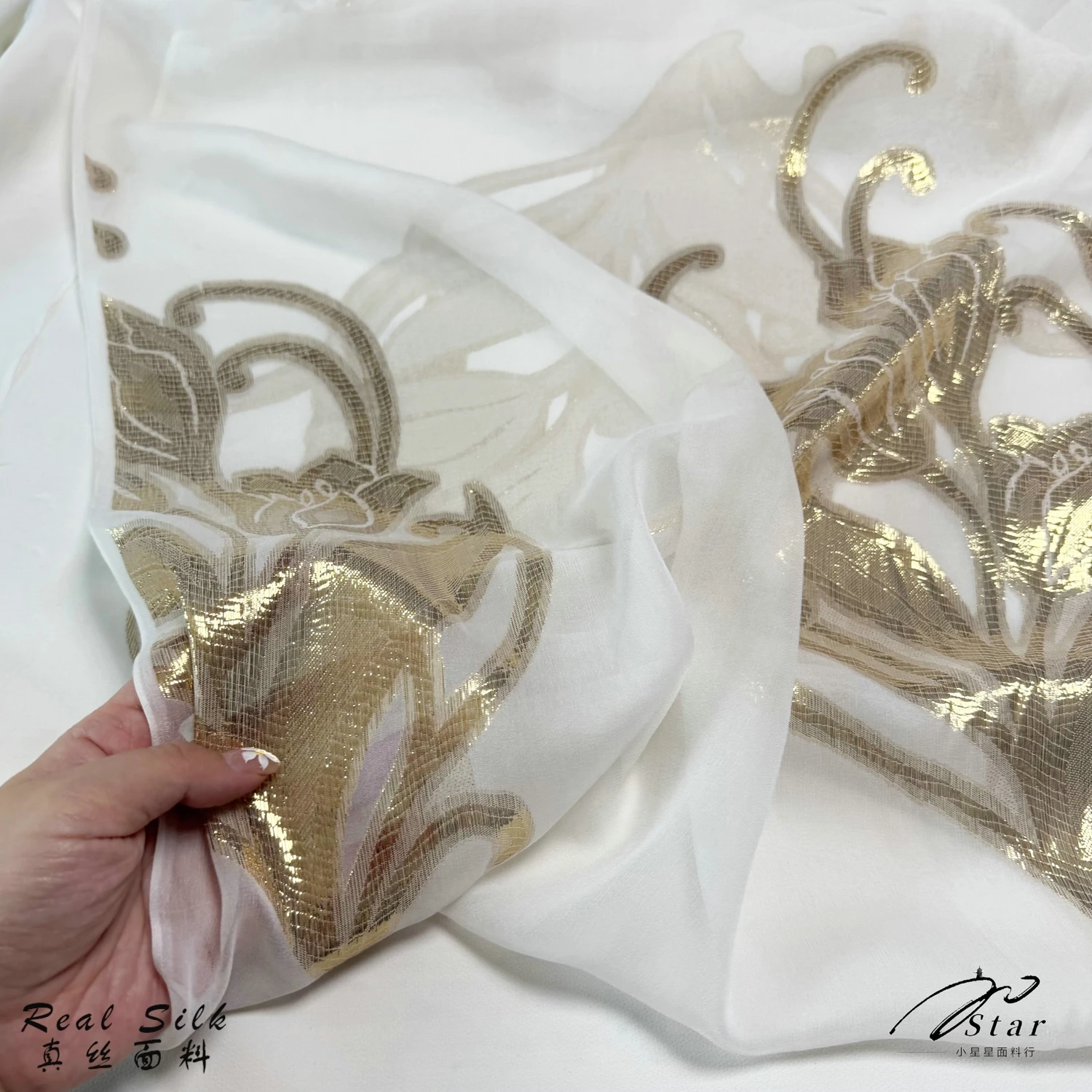 

White Background Cut Flower Silk Cloth Shirt Dress Silk Satin Fabric