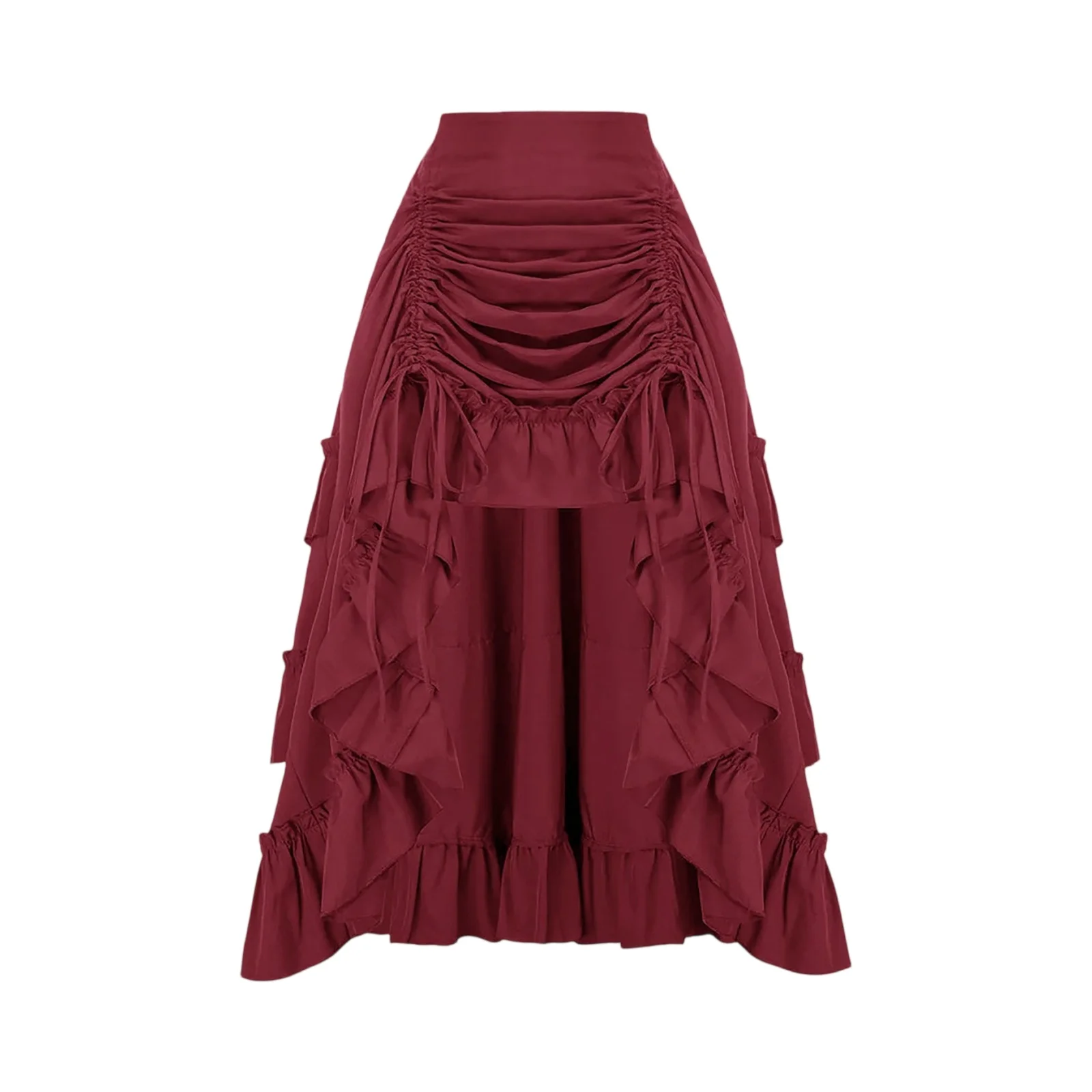 

Long Bustle Skirt Halloween Pirate Costume Women Goth Outfit Victorian Steampunk Ruffle Vintage Drawstring Layer High Low Skirt