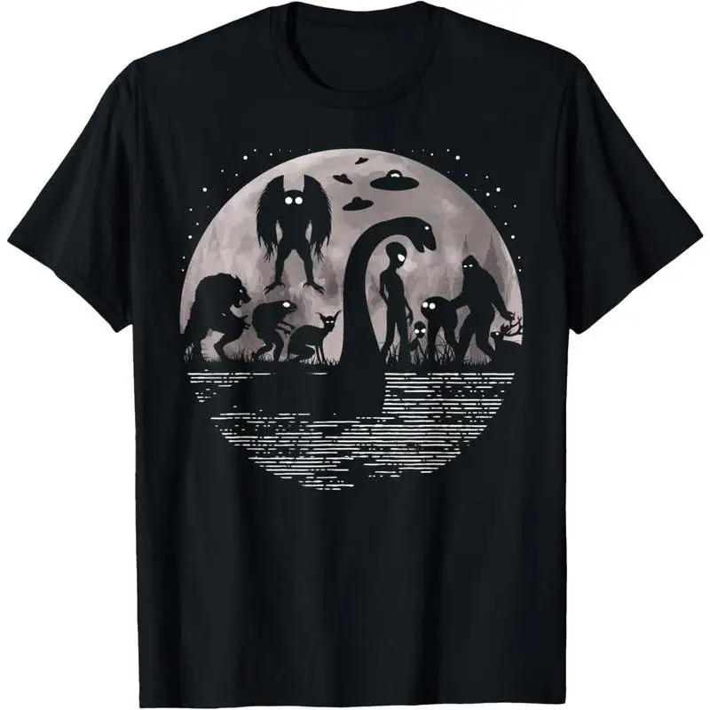 

Vintage Cryptid T-Shirt Funny Mythical Creature Graphic Tee Bigfoot Mothman Loch Ness UFO Alien Streetwear Gift for Men