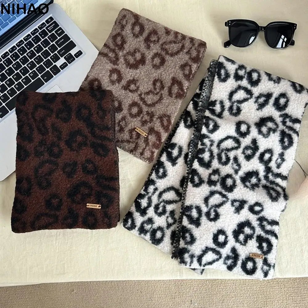 

Fashion Lightweight Leopard Print Scarf Cashmere Blend Korean Style Imitation Wool Scarf Windproof Warm Winter Shawl Unisex