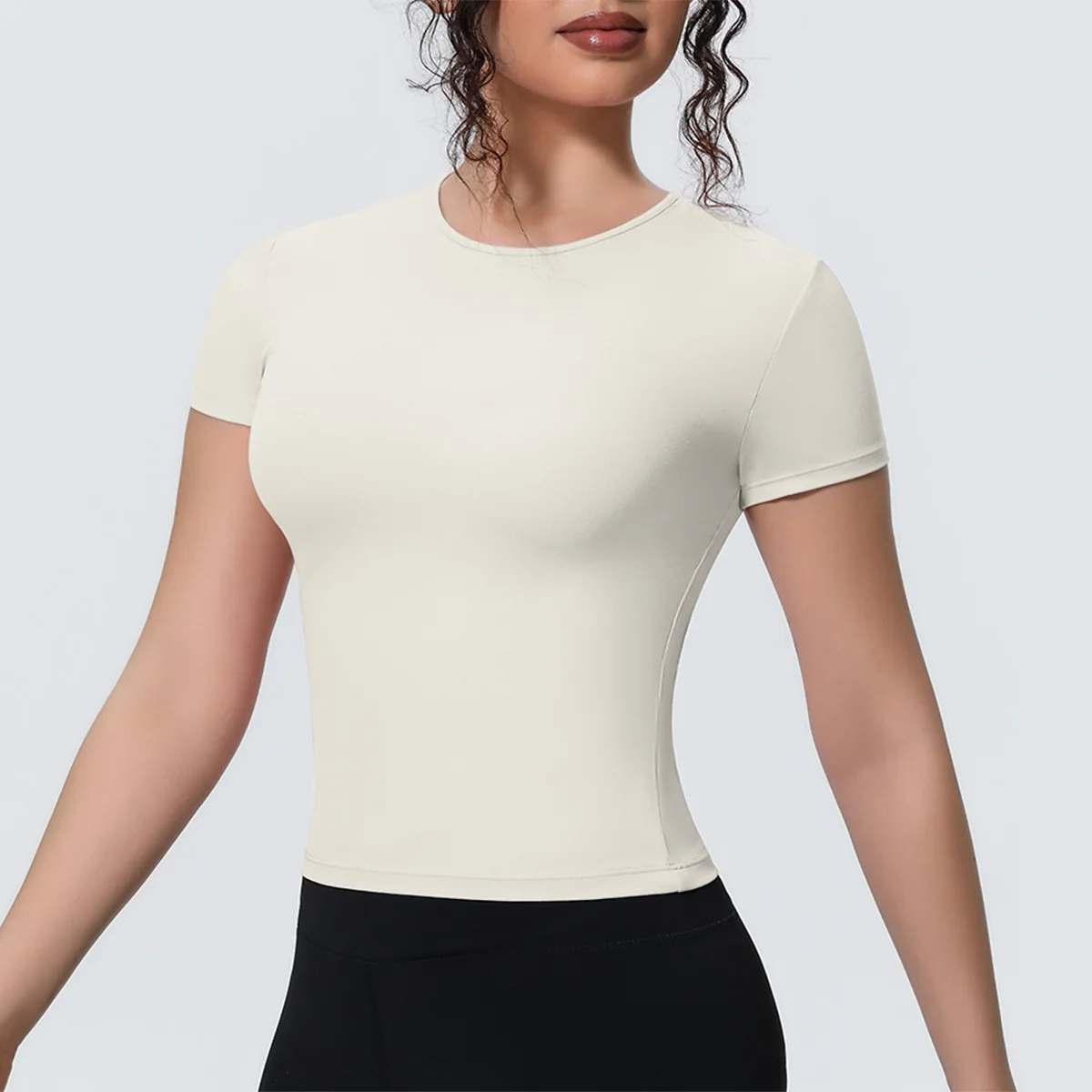 MIML Women's Sporty Bare Sensation Short Sleeve Yoga T-Shirt Waist-Cinching Breathable Running Training Fitness Top