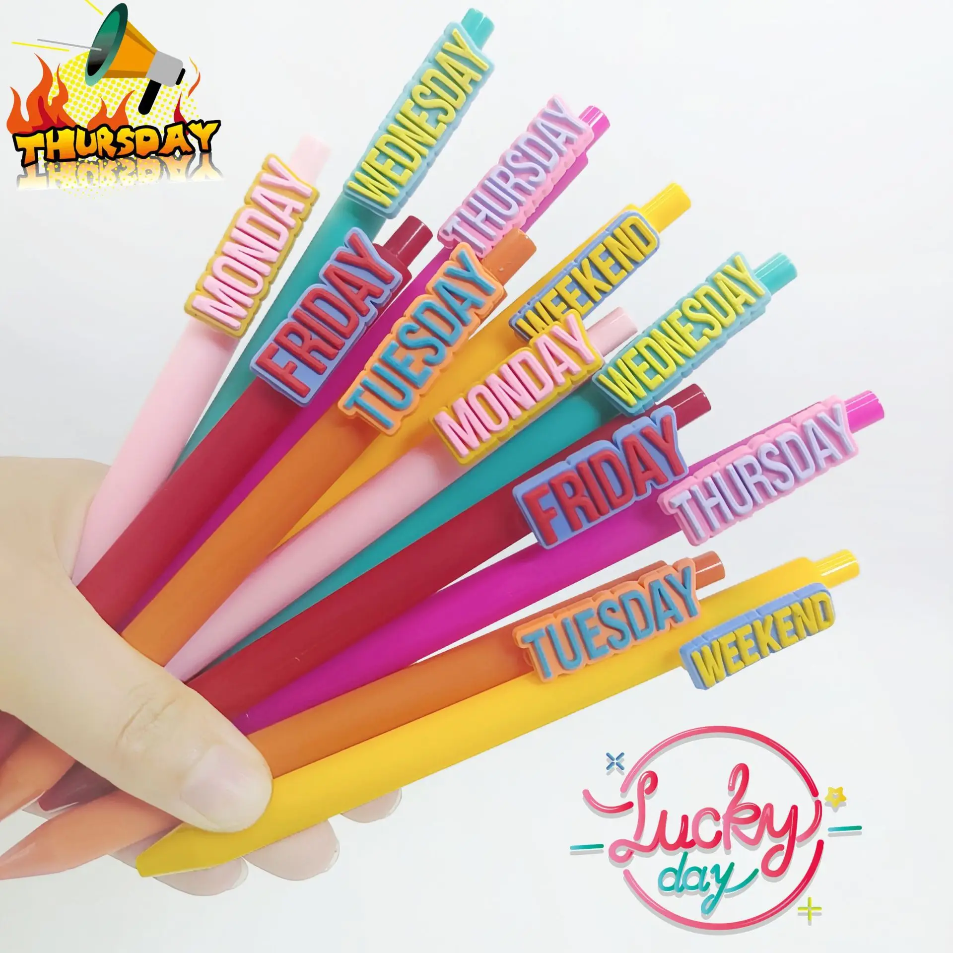 2025 New Weekly Surface Mount Pen Weekly Theme PVC Soft Rubber Surface Mount Ballpoint Pen, Student Writing Gift Pen