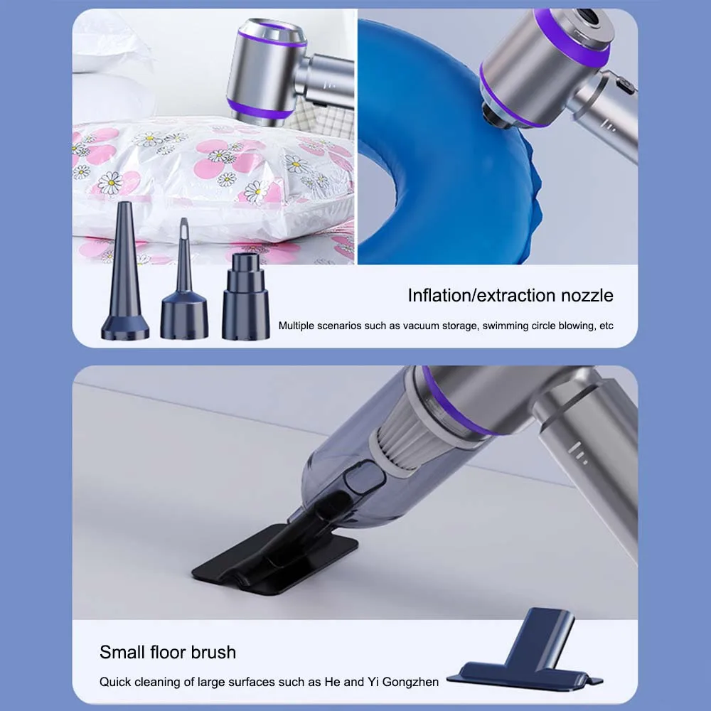 Wireless car vacuum cleaner with four in one brushless motor for blowing/suction/suction/charging, 15000PA power display