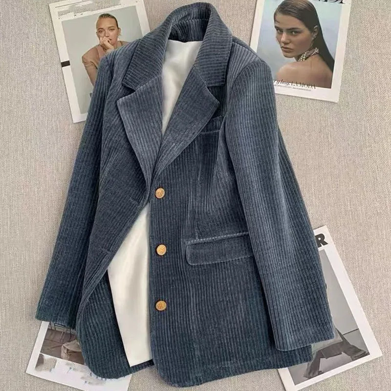 Retro Frauen Lange Ärmel Lose Blazer Mantel Herbst Weibliche Cord Top Jacke Winter Ladise Mode Patchwork Casual Anzug Outwear