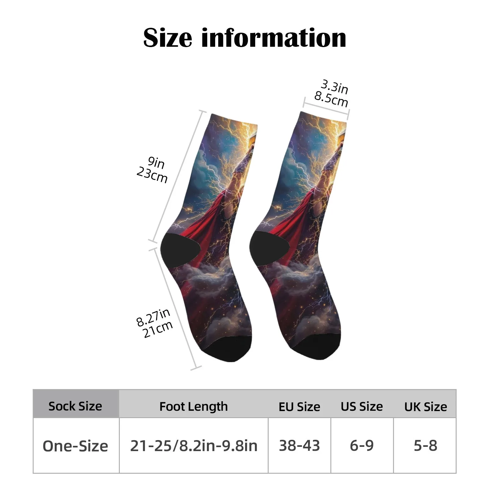 Customizable Dynamic Marvel Thor Mid  Crew Socks - Epic Lightning Effects Design - Soft & Durable - Perfect for Marvel Fans!