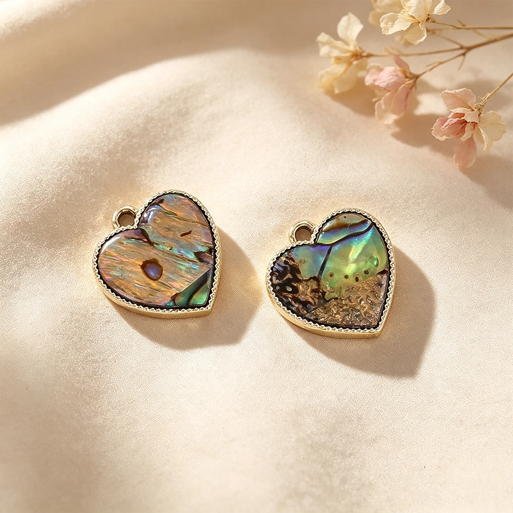 Heart Natural Abalone Shell Metal Bezel Pendant Iridescent Paua Shell DIY Necklace Bracelet Handmade Jewelry Making Charm