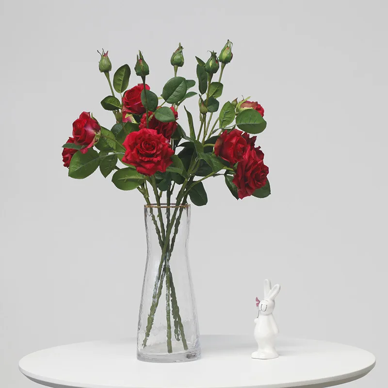 52CM3 Head Curled Rose Artificial Flower Home Floral Wedding Decoration Bouquet Feeling Moisturizing Horned Rose Flower