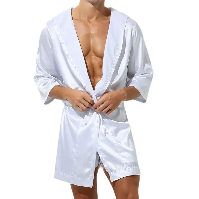 Men\'s Sleepwear Robe Night Clothes Silk Kimono Bathrobe Men Hooded Szlafrok Pajamas Peignoir Sleeve Ropa Sexy Hombre Man\'s Gown