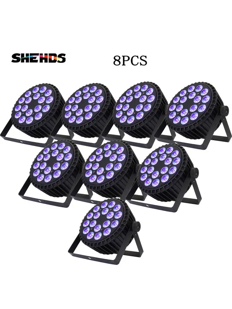 SHEHDS 8PCS LED Flache Par 18x12W RGBW/18x18W RGBWA + UV 6in1 Beleuchtung Aluminium Legierung DJ Disco Bühne Ball Weihnachten Dekoration