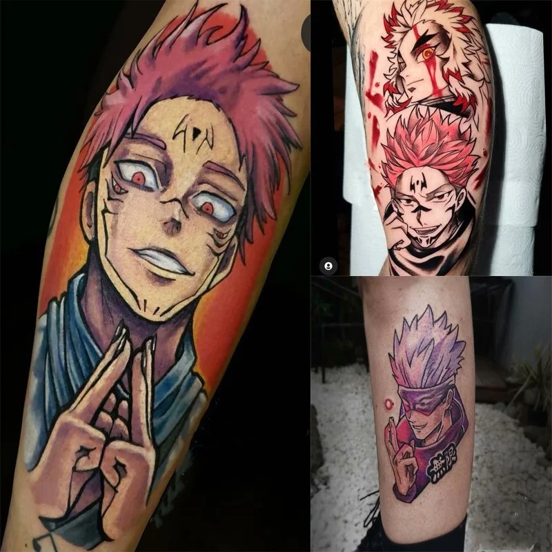 Anime Jojo Jujutsu Kaisen Tijdelijke Tatoeages Cartoon Body Art Arm Been Nek Waterdicht Nep Tatto Cartoon Tatoo Stickers Man Vrouw