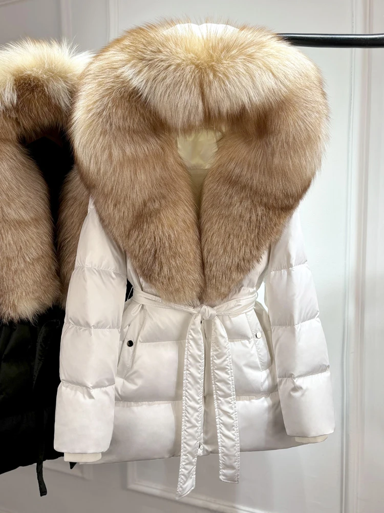 Lagabogy 2025 Top Quality Winter White Goose Down Jacket Women Coat Natural Silver Fox Fur Hooded Thick Female Waterproof Parkas