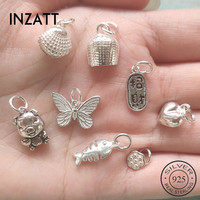 INZATT Real 925 Sterling Silver Pig Butterfly Star Moon Charms Wholesale Dropshipping Handmade Of DIY Geometry Punk Accessories