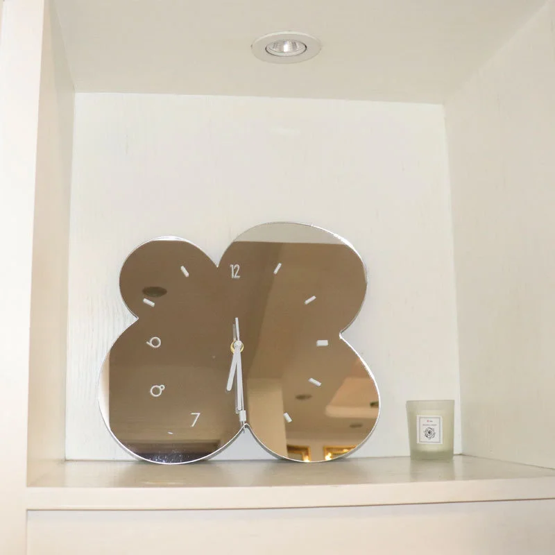 Modern Mirror Wall Clock Flower Shape Acrylic Silent Home Decor, Living Room Bedroom Bathroom Office, Creative Timepiece Gift
