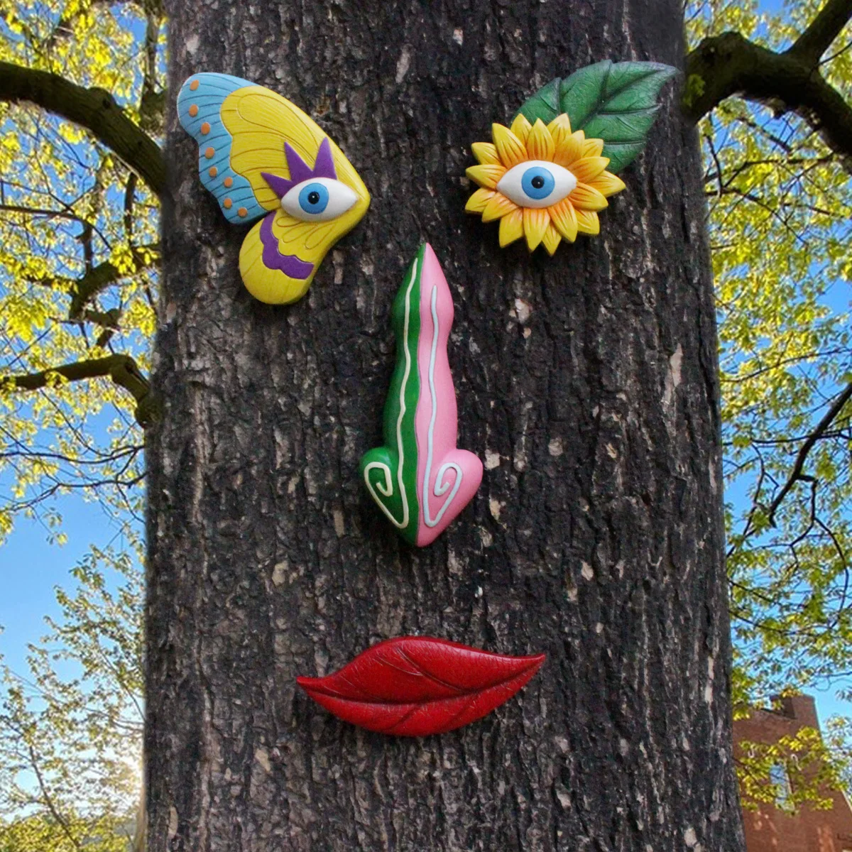 

‌Colorful Tree Face Decor - Handmade Resin Garden Ornament for Outdoor