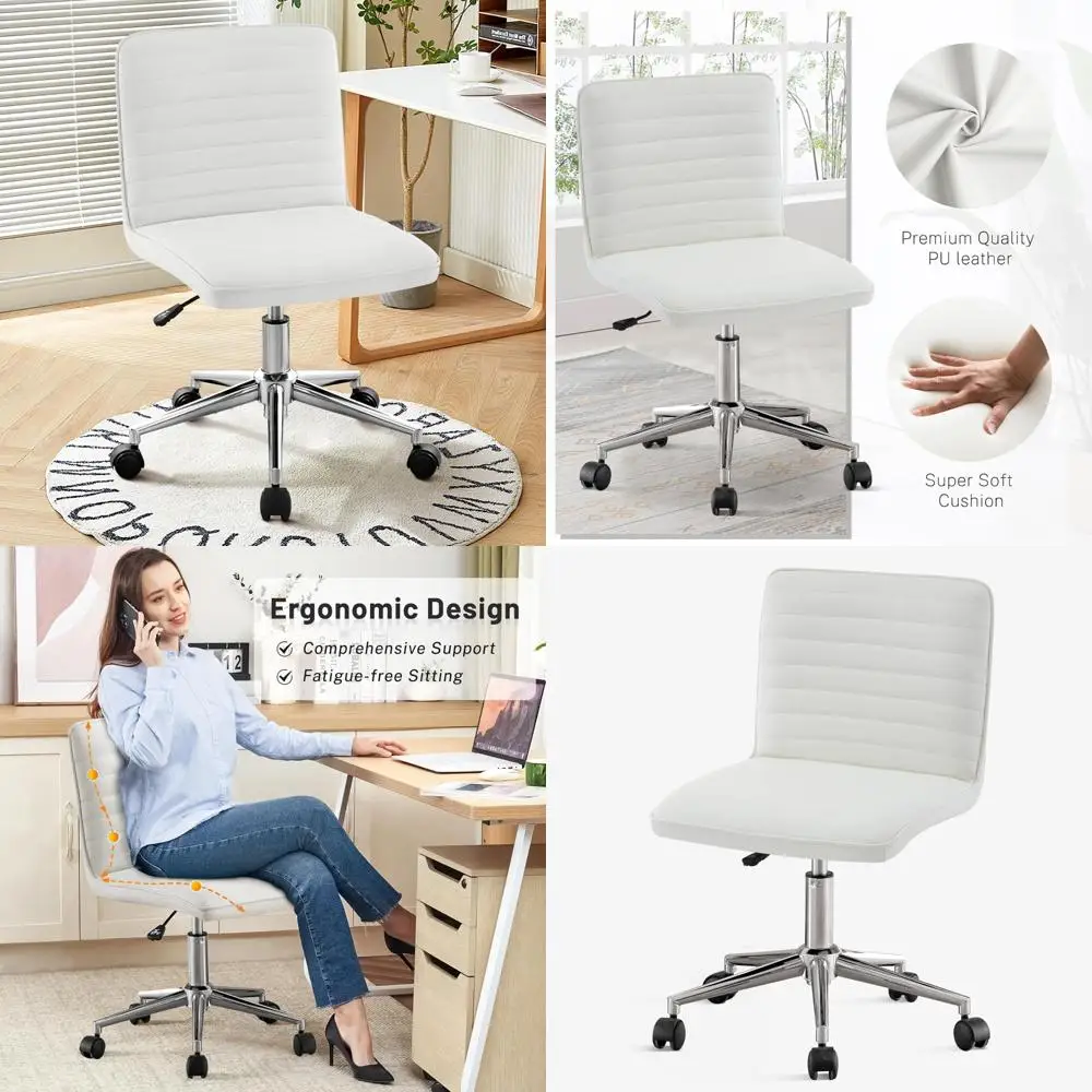 

Adjustable Height Armless PU Leather Office Chair with 360 Swivel and Chrome Base