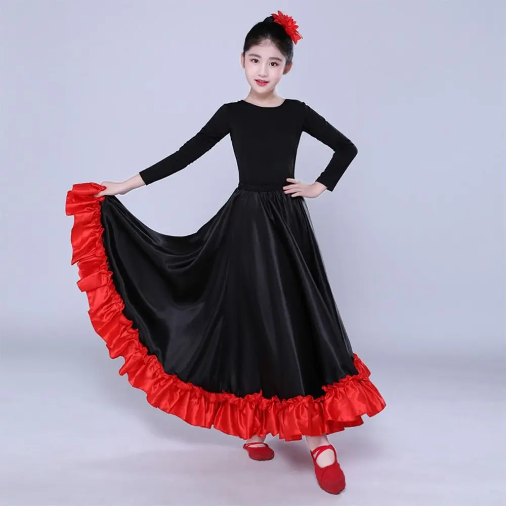 Gladde kinderen Spaanse Paso Doble rok grote schommel polyester flamenco dans rok carnaval jurk prestatie podium prestatie rok