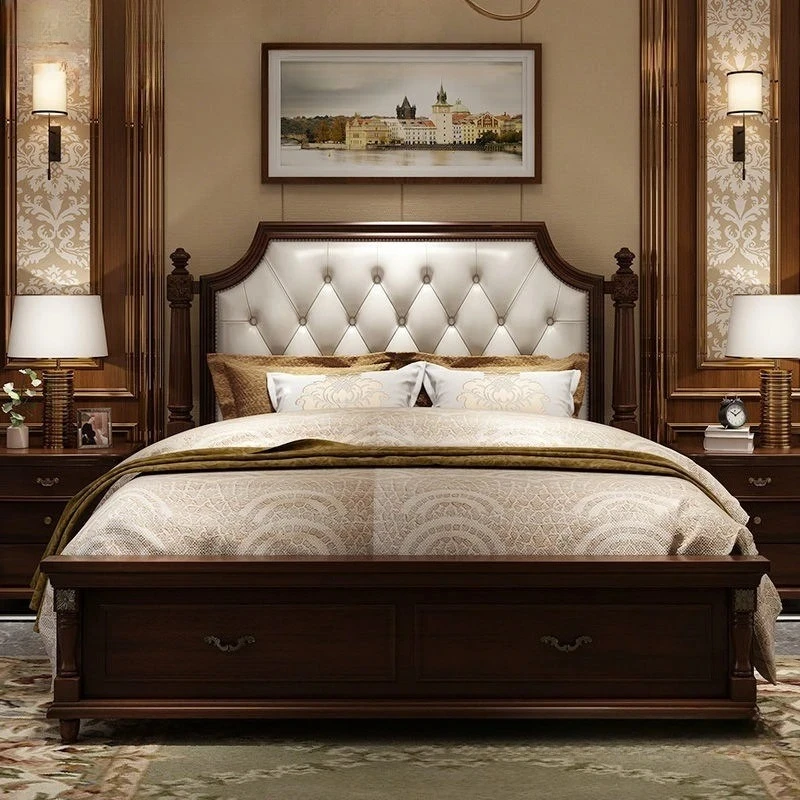 

Кровать M-размера из массива дерева, современная простая двуспальная кровать