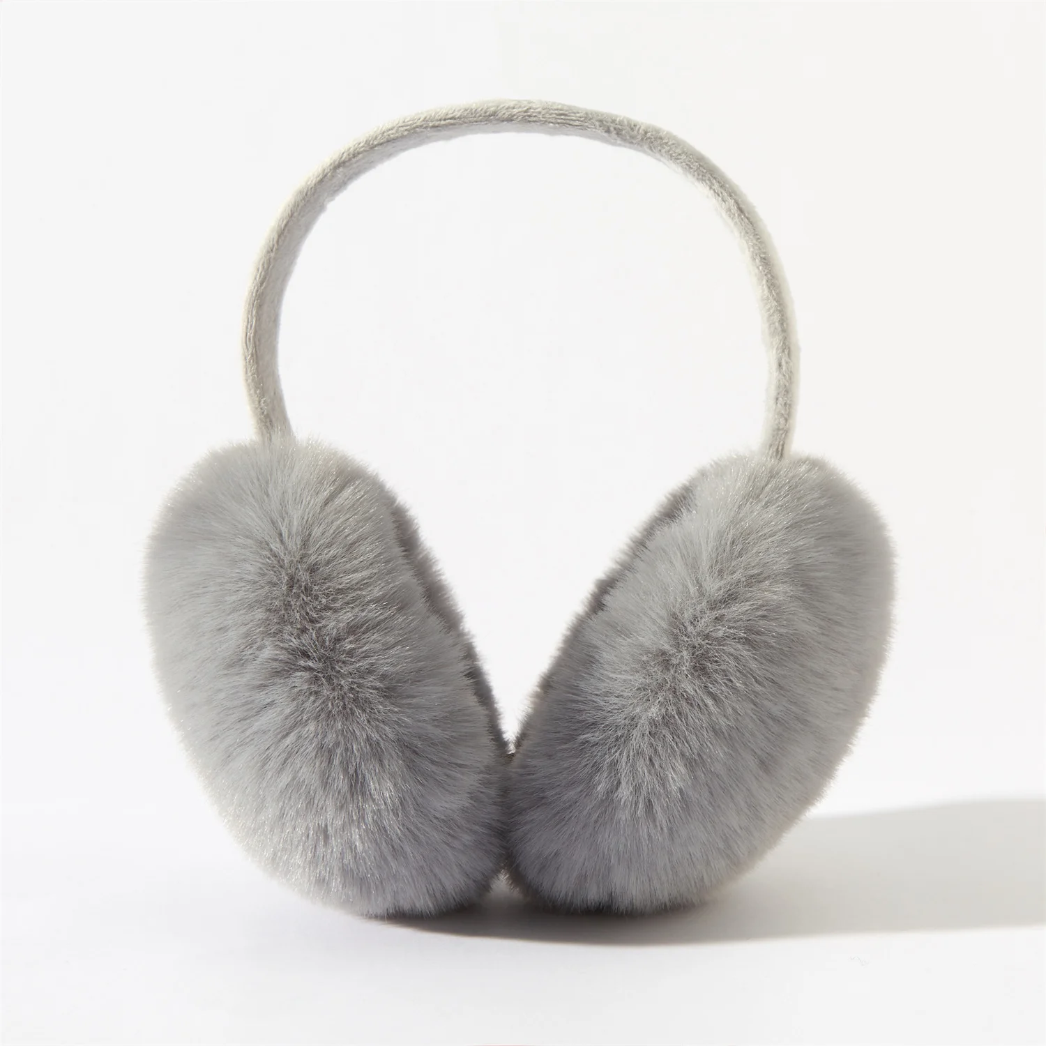 

Складные серые наушники, изысканные высококачественные мягкие плюшевые теплые ветрозащитные наушники из искусственного кроличьего меха для лучших друзей