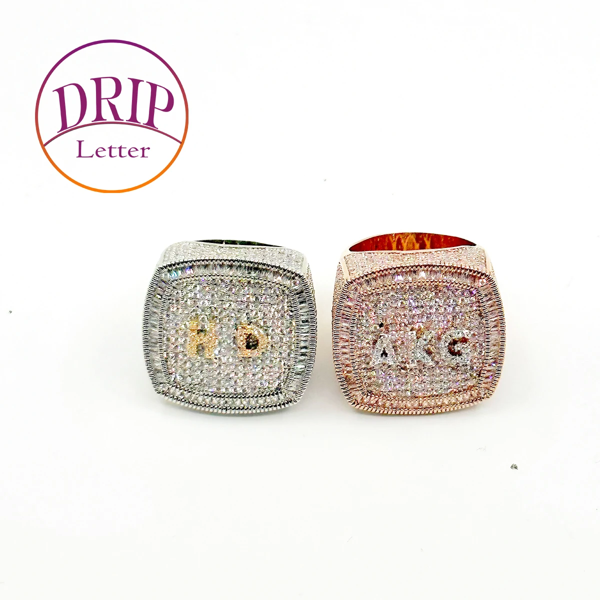 Drip Letter Personalized Name Rings for Women Full Iced Out Cubic Zirconia Prong Setting Hip Hop Jewelry