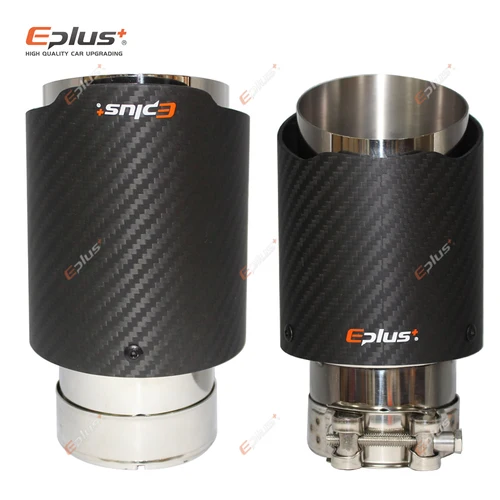 Imagen 2 del producto EPLUS-silenciador de fibra de carbono mate para coche, sistema de escape, boquilla Universal recta de acero inoxidable, color plateado