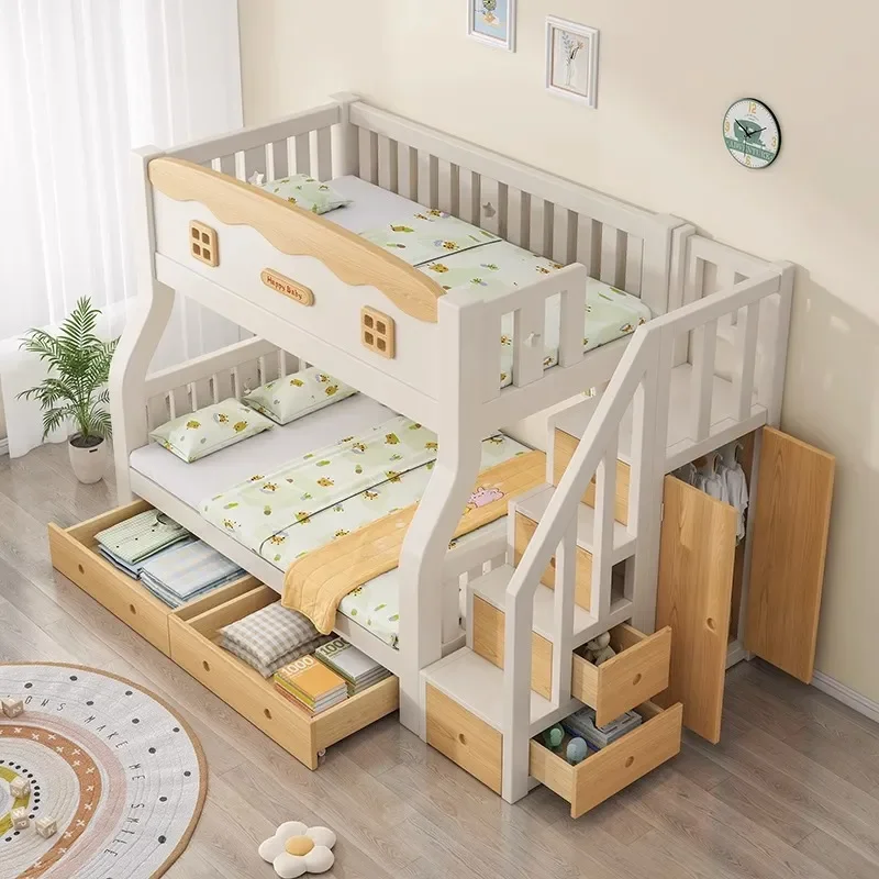 for All Solid Wood Bunk Beds Upper and Lower Bed High Low Mother Child Children Small Apartment Sibling Furniture