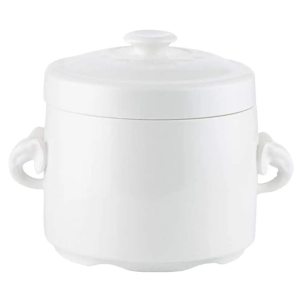 1Pcs Premium Ceramic Steaming Bowl with Lid Heat Resistant Dishwasher Safe Multi Function Stewing Pot for Bird's Nest Soup White