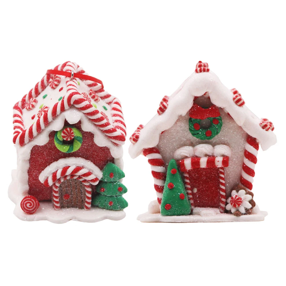 

2pcs Christmas House Hanging Ornaments Resin Xmas Tree Decorations Indoor Party Holiday Gift Mini House Crafts Ceiling Wall Door