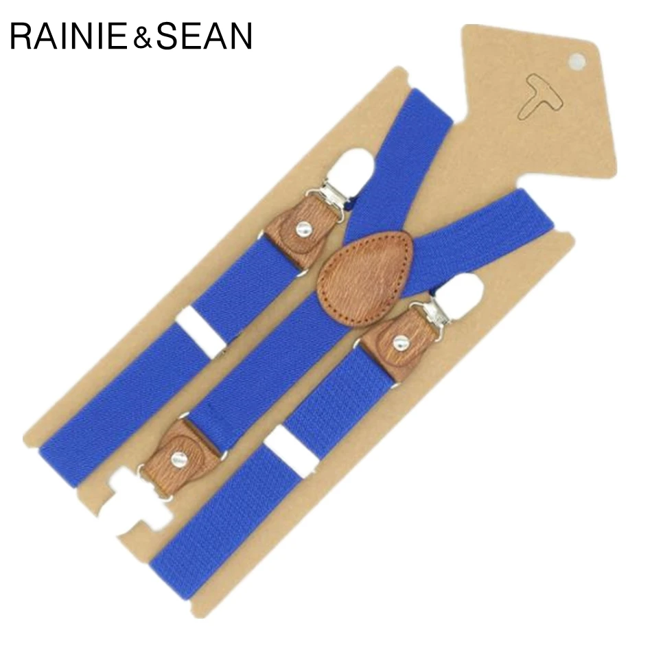 Tirantes RAINIE SEAN para niños, tirantes rosas para niños y niñas, pantalones Retro lisos rojos y azules, Clips de correa, tirantes para niños