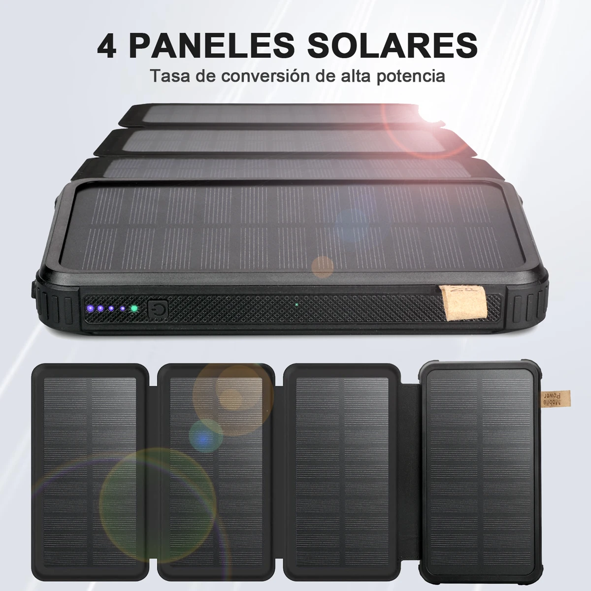 20000mAh Large Capacity Solar Panel Power Bank Outdoor Portable Phone Charger for iPhone 15 Samsung S21