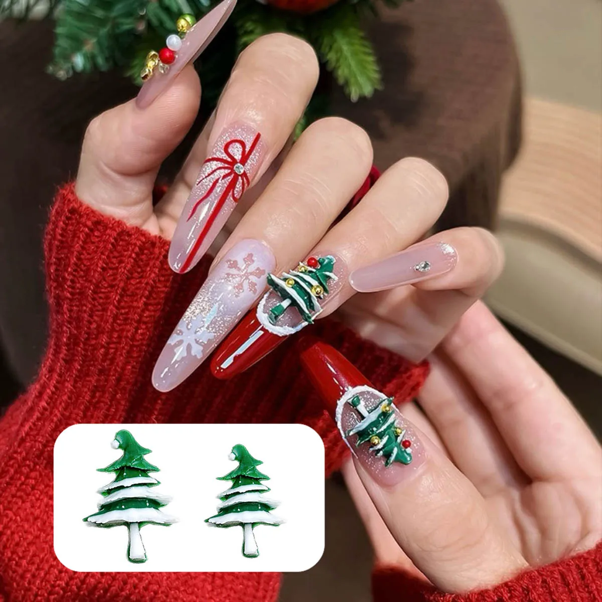 50PCS Kreative Weiße Schnee Grün Baum Harz Nail art Dekorationen 3D Simulierte Weihnachten Baum Nagel Charms für DIY Weihnachten nägel