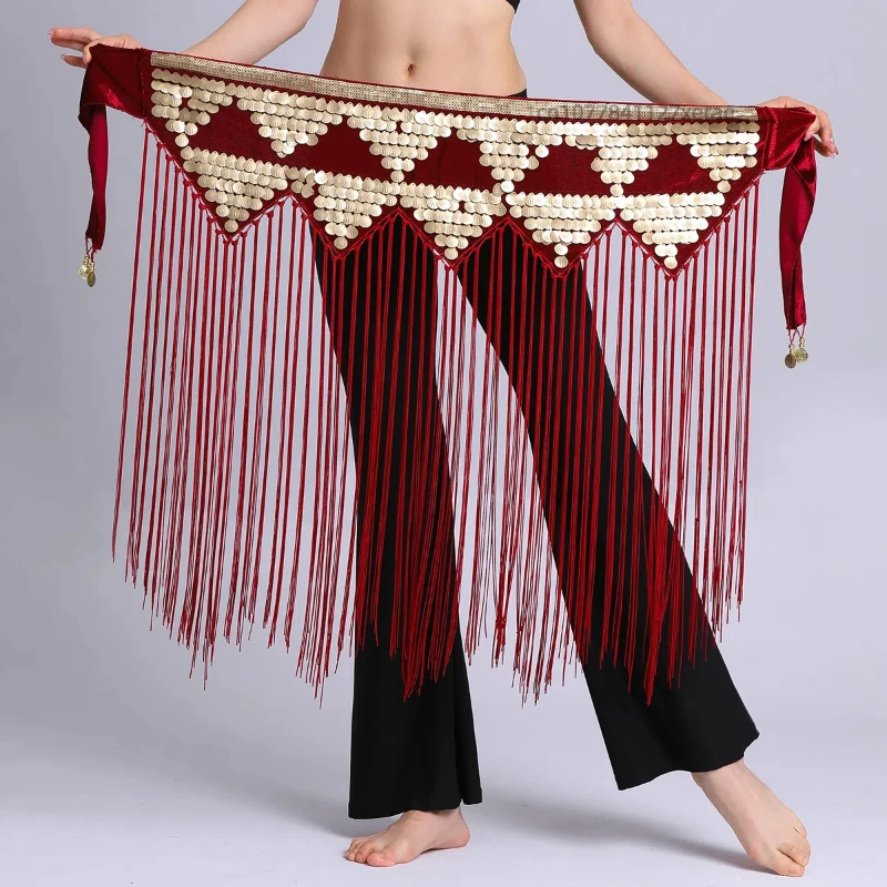 

Triangle Long Tassel Belly Dance Waist Chain Sequin Long Women's Stage Performance Belly Dance Waist Chain Adjustable Length