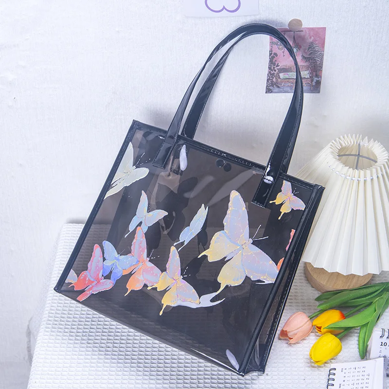 

New Fashion Style Jelly Handbag for Women Eco Friendly Butterfly Tote Shopping Bag Reusable Waterproof PVC Shoulder Shopper Bag