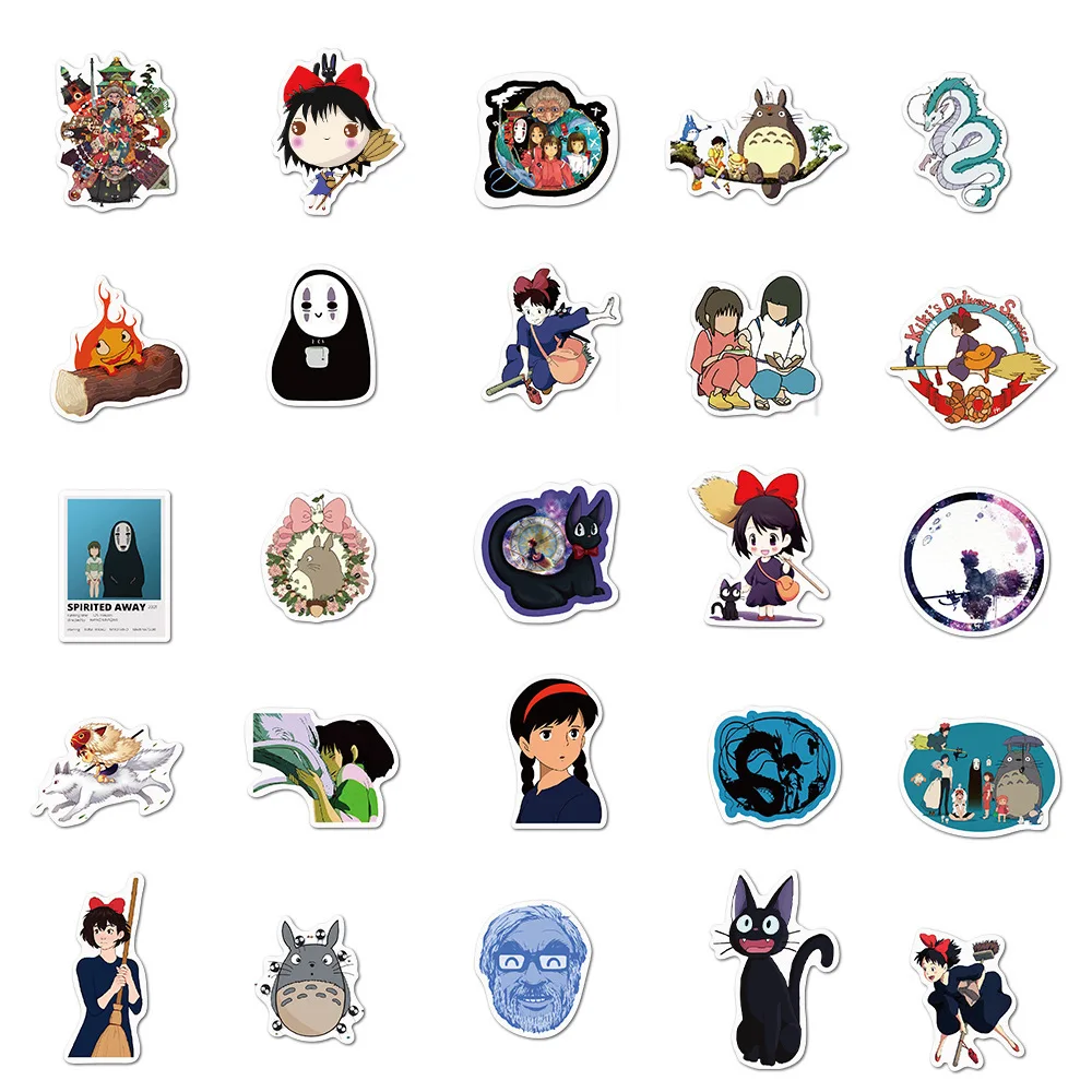 100pcsHayao Miyazaki Anime Cartoon Sticker Chihiro/Chinchilla/Faceless Man/Witch/Ghost Princess/Decorative Sticker Waterproof