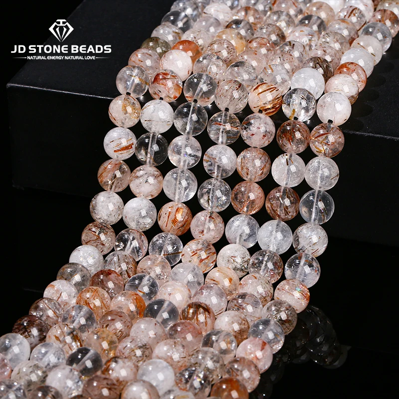 Natursteinperlen aus schwarzem Super Seven Quarz, runde lose Spacer-Perlen für die Schmuckherstellung, DIY-Halskette, Armband, Zubehör, 15 Zoll.